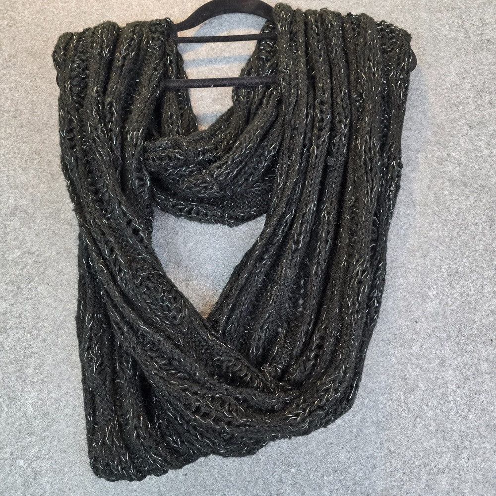 Infinity Scarf Women's Black Shimmer Chunky Knit Loop Winter Neck Warmer